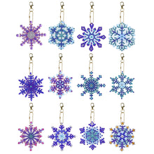 Load image into Gallery viewer, 12PCS Diamond Art Keyring Snowflakes Double Sided Diamond Painting Keychain (#2)
