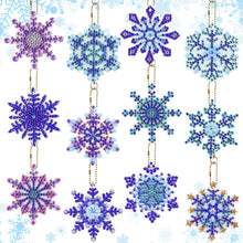 Load image into Gallery viewer, 12PCS Diamond Art Keyring Snowflakes Double Sided Diamond Painting Keychain (#2)
