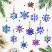 Load image into Gallery viewer, 12PCS Diamond Art Keyring Snowflakes Double Sided Diamond Painting Keychain (#2)
