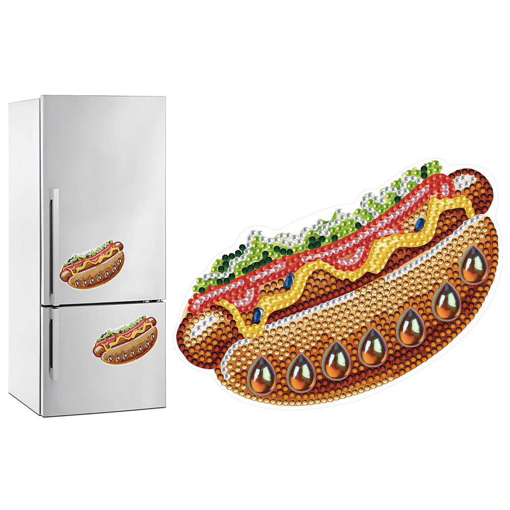 Round+Special Shape Diamond Art Fridge Magnets Sticker (Hot Dog Hamburger #2)