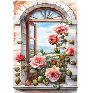 Window Rose - Full Square Drill Diamond Painting 30*40CM