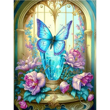 Load image into Gallery viewer, Blue Butterfly Crystal Cup 30*40CM Full Round Drill Diamond Painting
