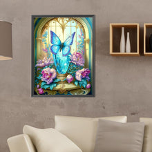 Load image into Gallery viewer, Blue Butterfly Crystal Cup 30*40CM Full Round Drill Diamond Painting
