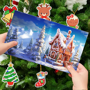 8PCS Elk Special Shape Diamond Art Greeting Cards Santa Gift for Christmas (#2)