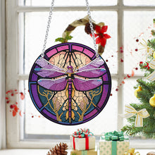 Load image into Gallery viewer, Acrylic Round Single-Sided Diamond Art Hanging Pendant 20x20cm (Dragonfly #2)
