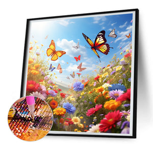 Garden Flowers Butterflies - Full Round Drill Diamond Painting 30*30CM