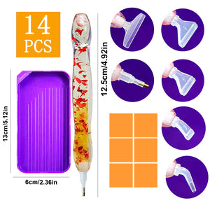 14PCS Resin Diamond Painting Pen with Trays DIY Diamond Painting Tool (Orange)