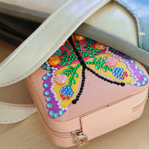 Butterfly PU Leather Special Shaped Diamond Painting Jewelry Organizer (Pink)