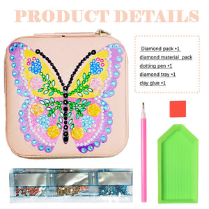 Butterfly PU Leather Special Shaped Diamond Painting Jewelry Organizer (Pink)