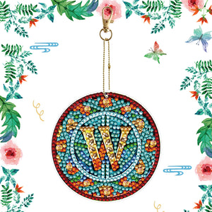 A-Z 26 Letters Double Sided Special Shape Diamond Painting Keychain Pendant (W)