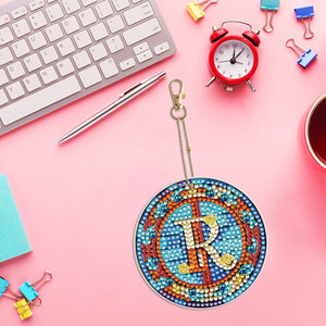 A-Z 26 Letters Double Sided Special Shape Diamond Painting Keychain Pendant (R)