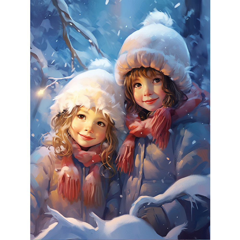 Snowman Child In The Snow 30*40CM(Canvas) Full Round Drill Diamond Painting