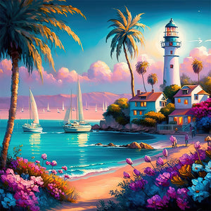 Beach Lighthouse 30*30CM(Canvas) Full Round Drill Diamond Painting