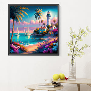 Beach Lighthouse 30*30CM(Canvas) Full Round Drill Diamond Painting