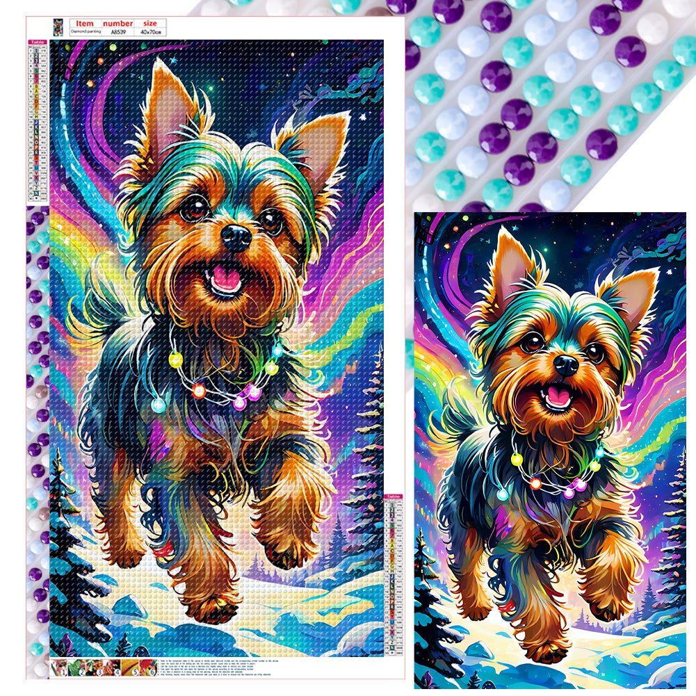Dog Galloping Under The Aurora 40X70CM(Canvas) Full Round Drill Diamond Painting