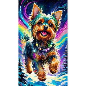 Dog Galloping Under The Aurora 40X70CM(Canvas) Full Round Drill Diamond Painting