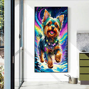 Dog Galloping Under The Aurora 40X70CM(Canvas) Full Round Drill Diamond Painting