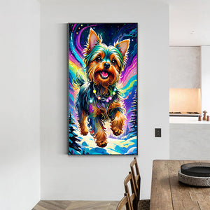 Dog Galloping Under The Aurora 40X70CM(Canvas) Full Round Drill Diamond Painting