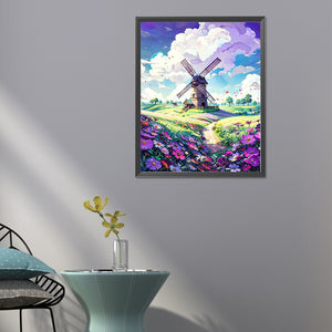 Windmill On The Mountain 40X50CM(Canvas) Full Round Drill Diamond Painting