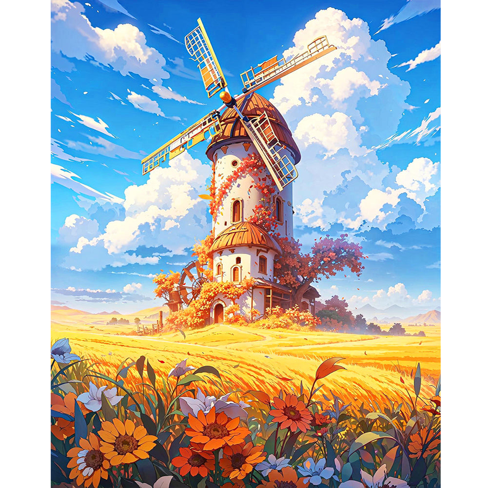 Mountain Windmill 40X50CM(Canvas) Full Round Drill Diamond Painting