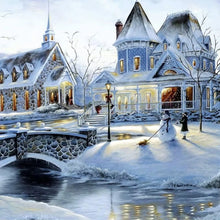 Load image into Gallery viewer, Winter Snowman Castle 40X40CM(Canvas) Full Round Drill Diamond Painting
