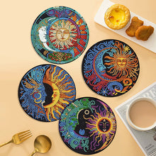 Load image into Gallery viewer, 4PCS Wooden Diamond Painted Placemats for Dining Table Decor (Sun and Moon)
