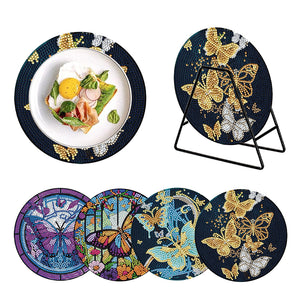 4PCS Wooden Diamond Painted Placemats for Dining Table Decor(Graceful Butterfly)