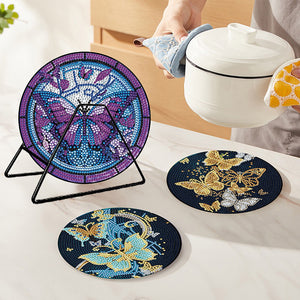 4PCS Wooden Diamond Painted Placemats for Dining Table Decor(Graceful Butterfly)