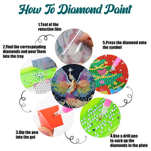 4PCS Wooden Diamond Painted Placemats for Table Decor (Phoenix Hummingbird)