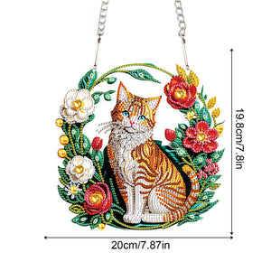 Special Shaped+Round Diamond Painting Wall Decor Wreath (Orange Cat and Flower)