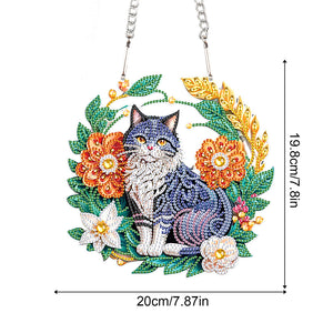 Special Shaped+Round Diamond Painting Wall Decor Wreath (Flower and Black Cat)