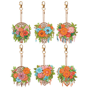 6PCS Flower Dreamcatcher Double Sided Diamond Painting Art Keychain Pendant