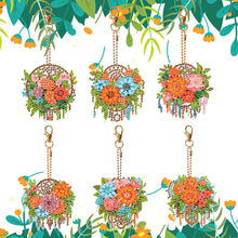 Load image into Gallery viewer, 6PCS Flower Dreamcatcher Double Sided Diamond Painting Art Keychain Pendant
