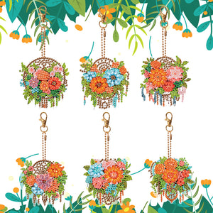 6PCS Flower Dreamcatcher Double Sided Diamond Painting Art Keychain Pendant