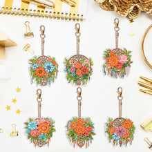 Load image into Gallery viewer, 6PCS Flower Dreamcatcher Double Sided Diamond Painting Art Keychain Pendant
