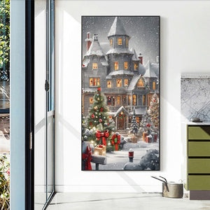 Christmas Snowy Night Castle 40X70CM(Canvas) Full Round Drill Diamond Painting