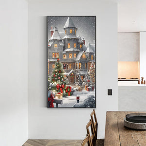 Christmas Snowy Night Castle 40X70CM(Canvas) Full Round Drill Diamond Painting