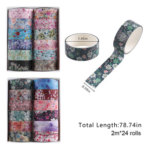 24 Rolls Color Tape Flower Washi Tape Set for DIY Crafts(Flower Colour Print 02)