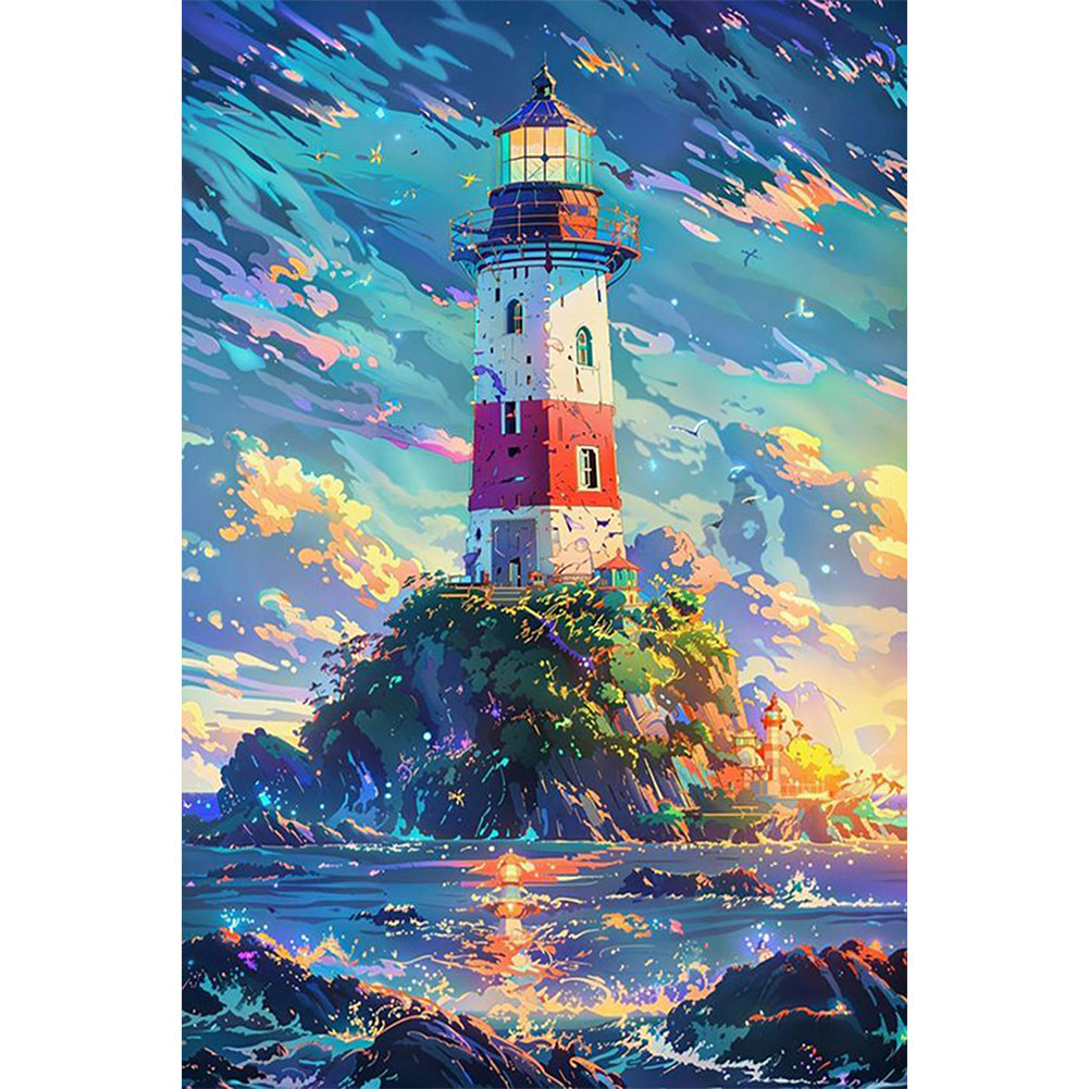 Island Lighthouse 40X60CM(Canvas) Full Round Drill Diamond Painting