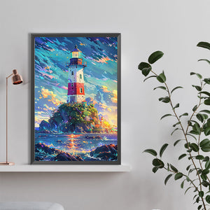 Island Lighthouse 40X60CM(Canvas) Full Round Drill Diamond Painting