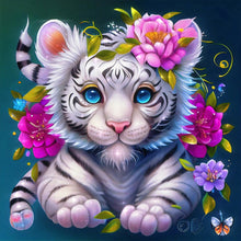 Load image into Gallery viewer, Flower And Little White Tiger 45X45CM(Canvas) Full AB Round Drill Diamond Painting
