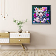 Load image into Gallery viewer, Flower And Little White Tiger 45X45CM(Canvas) Full AB Round Drill Diamond Painting
