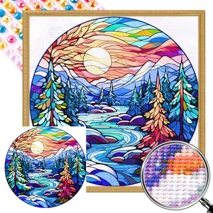 Stained Glass Forest 45X45CM(Canvas) Full AB Round Drill Diamond Painting