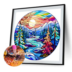 Stained Glass Forest 45X45CM(Canvas) Full AB Round Drill Diamond Painting