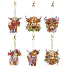 Load image into Gallery viewer, 6PCS Highland Yak Double Sided Special Shape Diamond Painting Keychain Pendant
