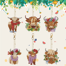 Load image into Gallery viewer, 6PCS Highland Yak Double Sided Special Shape Diamond Painting Keychain Pendant

