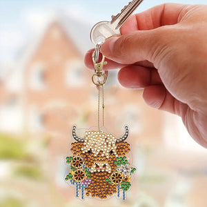 6PCS Highland Yak Double Sided Special Shape Diamond Painting Keychain Pendant