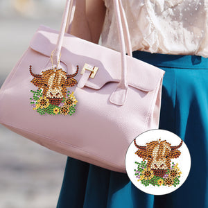 6PCS Highland Yak Double Sided Special Shape Diamond Painting Keychain Pendant