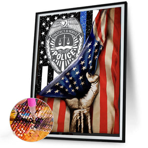 American Flag 30X40CM(Canvas) Full Round Drill Diamond Painting