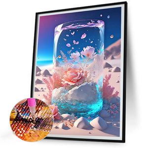 Fantasy Beach Flowers In A Vase 30X40CM(Canvas) Full Round Drill Diamond Painting